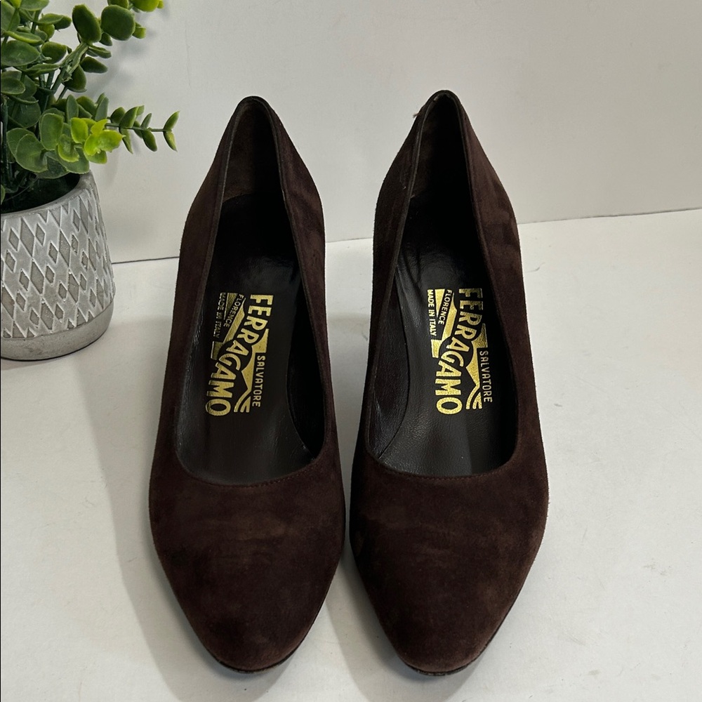 Salvatore Ferragamo Shoes Brown Espresso Suede Calf Sabrina Pump - Picture 2 of 16